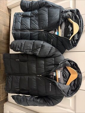 TWO Columbia Kids Black Hooded Puffer Jackets (short and long)